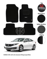Honda Civic 2016-2021 Carpet Floor Mats in Black Luxury Anti Slip Car Mats